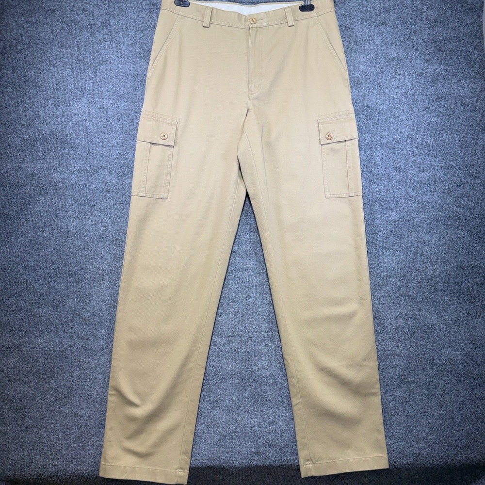 L.L. Bean Classic Fit Cargo Pants Mens 33x34 Khaki Tan Cotton Twill Outdoor Hike